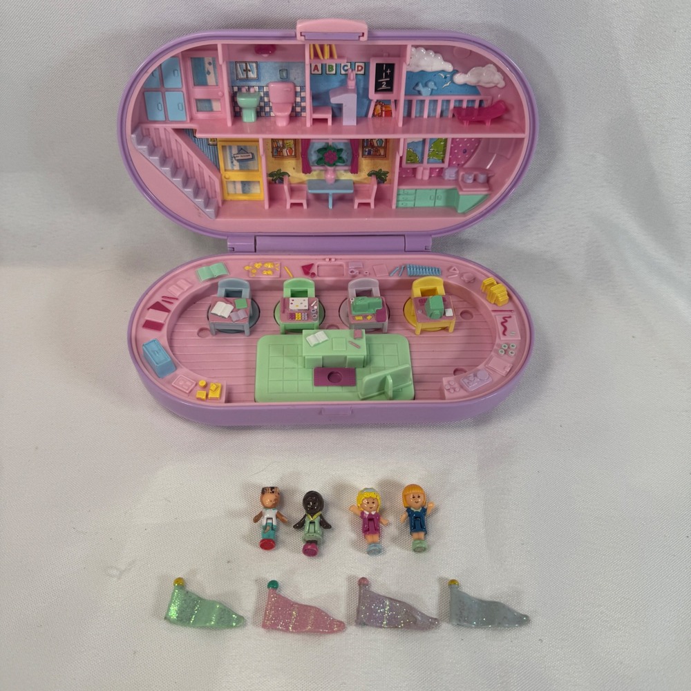 Vintage 1992 Bluebird Polly Pocket Stampin' School Playset Purple Oval Compact